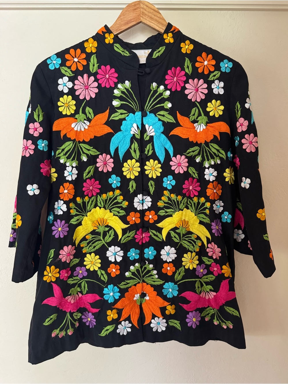 Vintage Worth Ave Palm Beach Floral Embroidered Jacket Boho Folk Art M